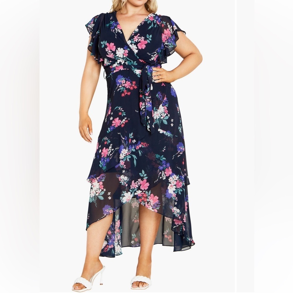 City Chic Plus Size Maxi Margot PRT, Navy Lotte Bouquet